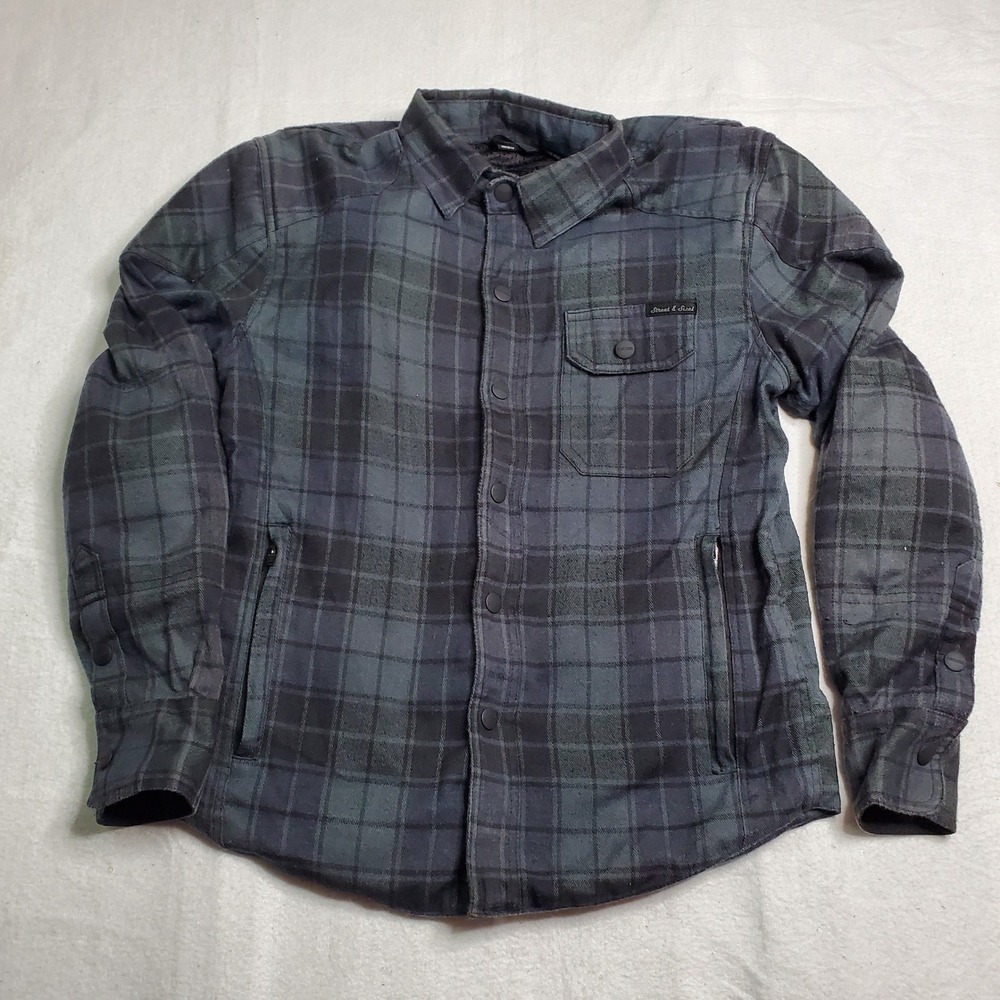 Street & Steel Mens Motorcycle Riding Shirt Grey Plaid Padded Reinforced Small